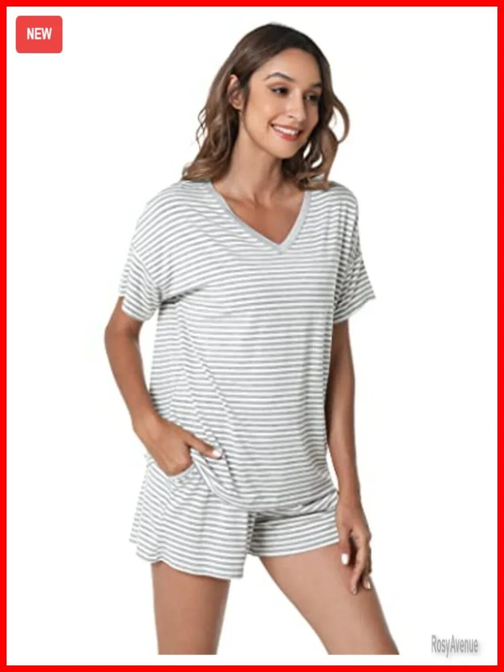 Women's Striped Pajama Set - Viscose from Bamboo Short Sleeve Sleep Shorts
